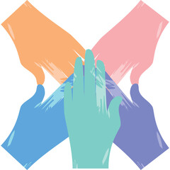 Diverse Hands Reaching Together in Unity Symbolizing Teamwork Collaboration and Support Across Multiple Colors Against a Clean Background
