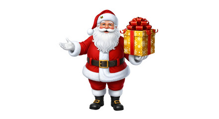 Fototapeta premium Santa claus holding a festive christmas gift with a black background
