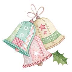 Patchwork Christmas Bells Clipart White Background
