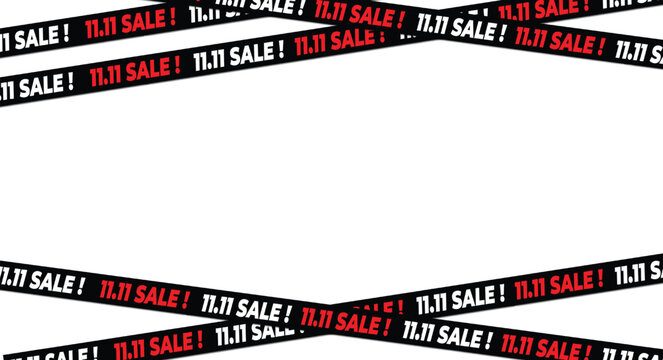 11.11 sale banner background with black and red ribbons, modern promotional design template