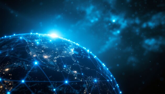 Global network connectivity, showcasing the digital world in a futuristic setting