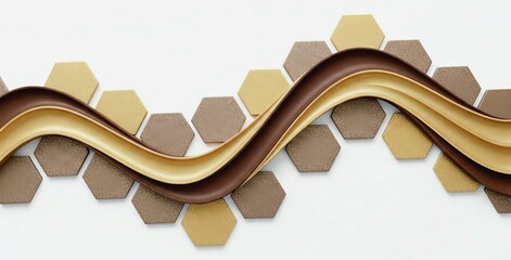 abstract hexagon pattern with flowing gold brown wave design background.