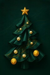 Christmas tree with stars and decorations on a red background