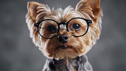 Three bespectacled canines adorned with stylish glasses and accessories sit majestically in a whimsical portrait capturing the playful essence of individuality and personal expression.