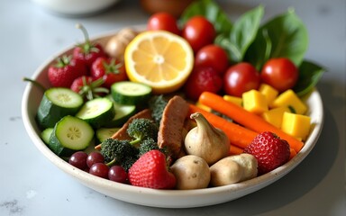 Nutritional food for heart health wellness by cholesterol diet and healthy nutrition eating with clean fruits and vegetables in heart dish by nutritionist. High quality