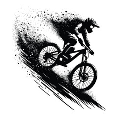 Dynamic Silhouette of a Mountain Bike Rider on a Steep Trail