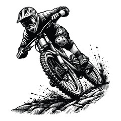 Freeride MTB Rider Leaning into a Turn - Extreme Sport Art