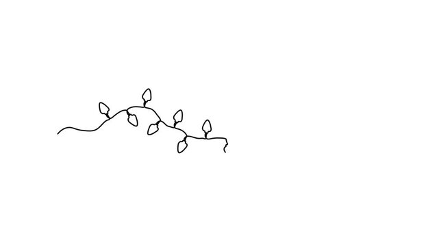 Abstract garland of light bulbs, Self drawing animation one continuous line draw, logo on white background