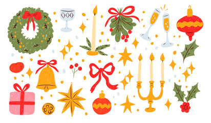 Christmas and New Year hand draw doodle vector set. 