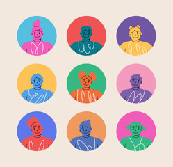 Happy boy and girl avatar face. Colorful vector illustration