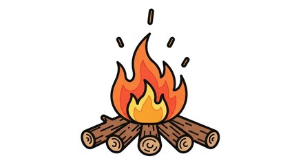 Illustration of a campfire with logs and flames on white background