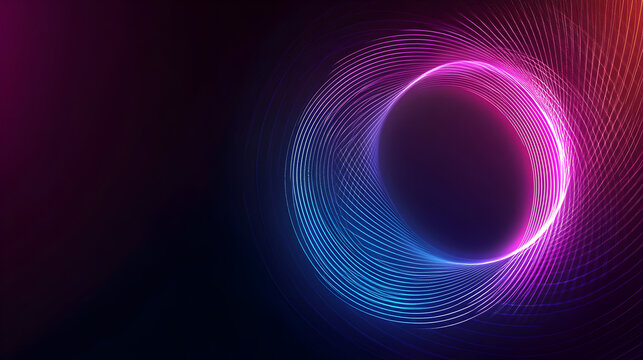 Abstract glowing circles with pink and blue light on a dark background design element
