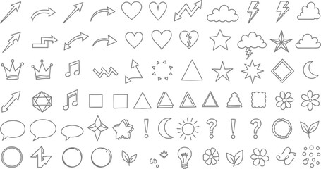 Fototapeta premium Line Art Icons Collection Arrows, Hearts, Clouds, Stars, Crowns, Flowers, and More