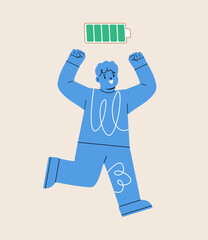 Happy boy full energy. Colorful vector illustration