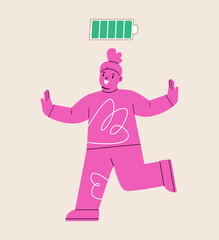 Happy girl full energy. Colorful vector illustration