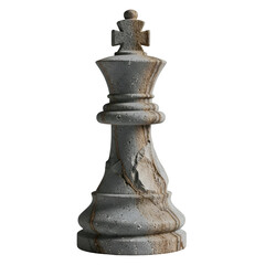 Weathered Stone Chess King Piece Isolated on White Background.