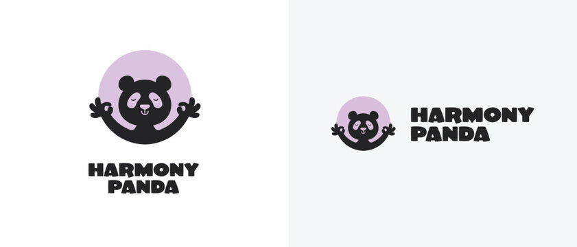 panda bear meditation, meditating panda, logo icon vector symbol for kids children yoga