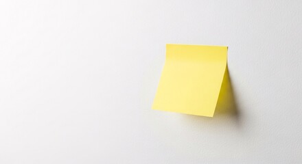 Fototapeta premium Yellow Sticky Note on White Wall Simple Reminder Business Message Important Memo Office Stationery Adhesive Paper Notification Workplace Supplies Blank Note Announcement Board