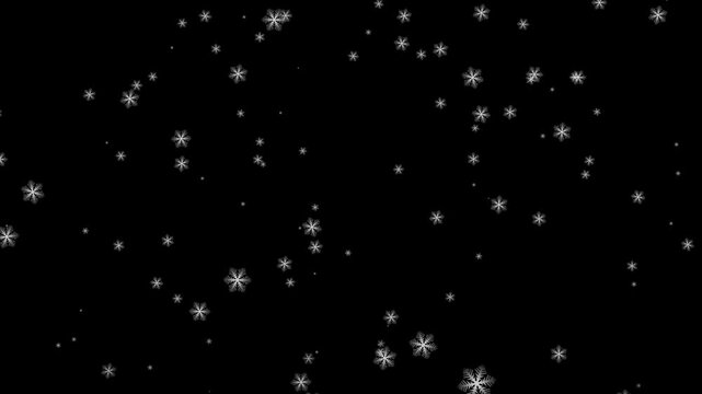 Snowfall with angular snowflake on black background 4K 60 FPS animation loop