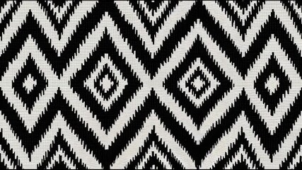 Minimalistic black and white ikat fabric background with black and white diamond pattern. Clean woven texture, seamless. - Powered by Adobe