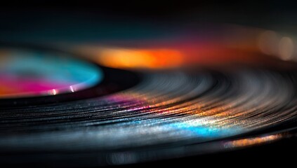 Close-up vibrant vinyl record grooves