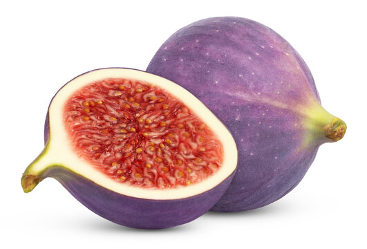 Fresh fig fruit and cut in a half isolated. Half of fresh fig.