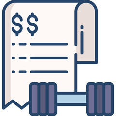 Fitness Cost Icon Represents Weight Loss Expense And Health Budget With Dumbbells And Financial Document In Blue And Beige Tones