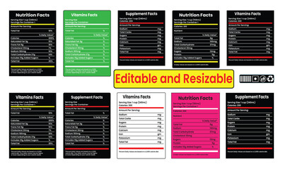 Nutrition facts template, nutrition lable, supplement facts template, editable