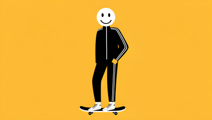 Smiley Face Skateboarder Playful Icon with Vintage Style, Generative AI