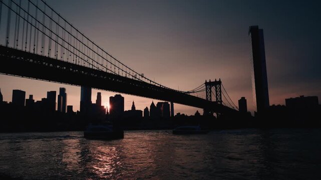 Manhattan Bridge Silhouette Over East River at Sunset &mdash; Cinematic New York City Skyline