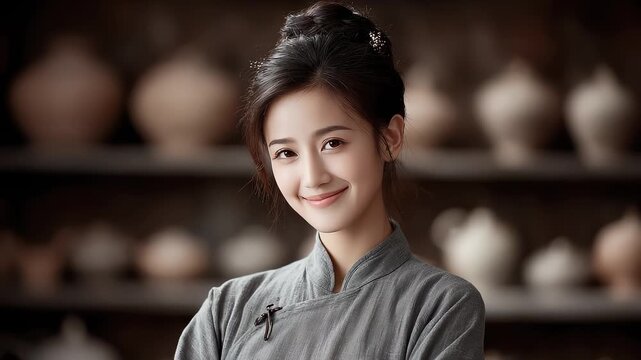 Tang Dynasty woman smiles gently showing the beauty of oriental classics