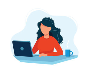 business woman  working on a laptop with a coffee cup Illustration