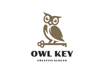 Luxury Owl Symbol Key Gold Color Logo Illustration Template