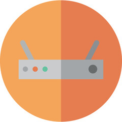 Flat Design Icon of a Router with Antennas on a Split Orange Circular Background with Simple Minimalist Style and Clean Lines Representing Network Connectivity