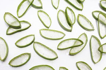 Sliced aloe vera pieces with translucent gel