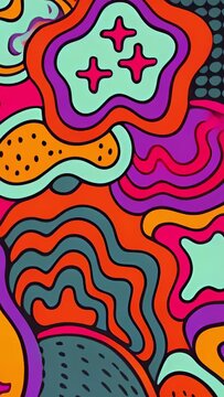 Vertical video: Displaying abstract pattern filling frame, irregular shapes outlined purple and bl