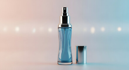 Naklejka premium Blue Glass Fine Mist Spray Bottle with Silver AtomizerBlue Glass Fine Mist Spray Bottle with Silver Atomizer