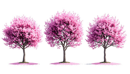 Obraz premium Trio of pink, full blossom trees against a black backdrop