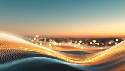 Abstract city skyline at sunset, with flowing lines of light