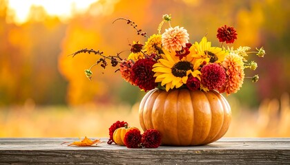 Autumnal Pumpkin Vase - A Vibrant Floral Display for Fall.