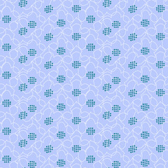 Seamless vector floral pattern with white abstract line flowers and teal dotted centers on a soft periwinkle background. Elegant minimal design for textiles, wrapping, and decor