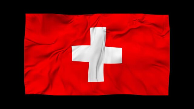 Switzerland Flag Waving in the Wind &ndash; Realistic 3D Animation flag on Alpha Background