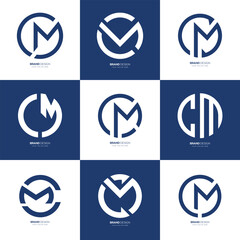 CM Letter Logo Design Bundle Modern Circular 9 Logo Set