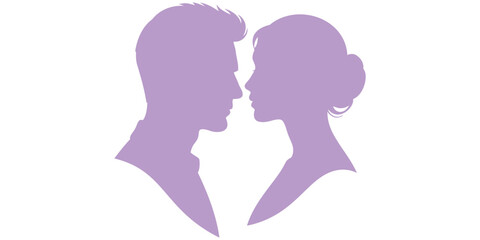 Silhouette of a couple in profile, facing each other