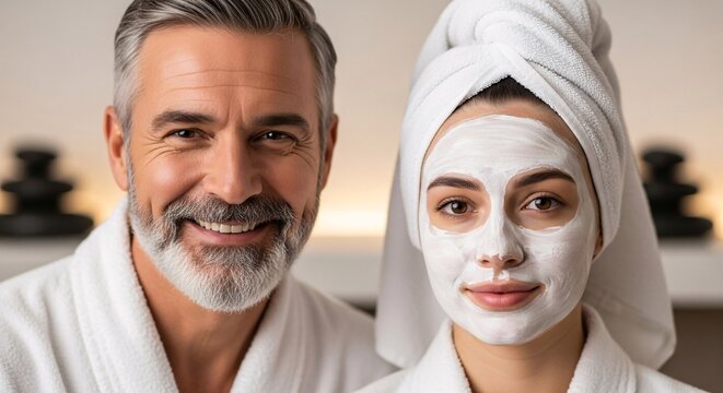 Relaxing Spa Day At Home A Charming Couple Enjoying Beauty Treatments and Self Care Together A Perfect Example of Love and Wellness In A Modern Relationship - Powered by Adobe