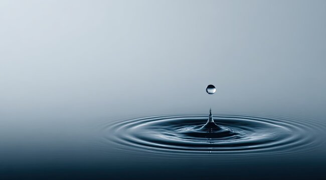 Single water droplet impacting still water, creating ripples