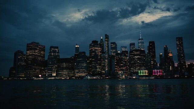 Lower Manhattan Skyline at Dusk &mdash; Cinematic New York City Waterfront View