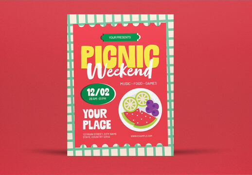 Red Flat Design Picnic Weekend Flyer Us Letter
