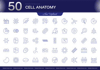 Cell anatomy stroke icon. Cell anatomy line icon set. editable stroke icon pack. Line, Thin, Linear Style Icon Bundle. Fully Customizable
