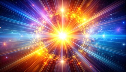 Fototapeta premium A burst of radiant light emanates from a central point, surrounded by cosmic dust and vibrant streaks of color